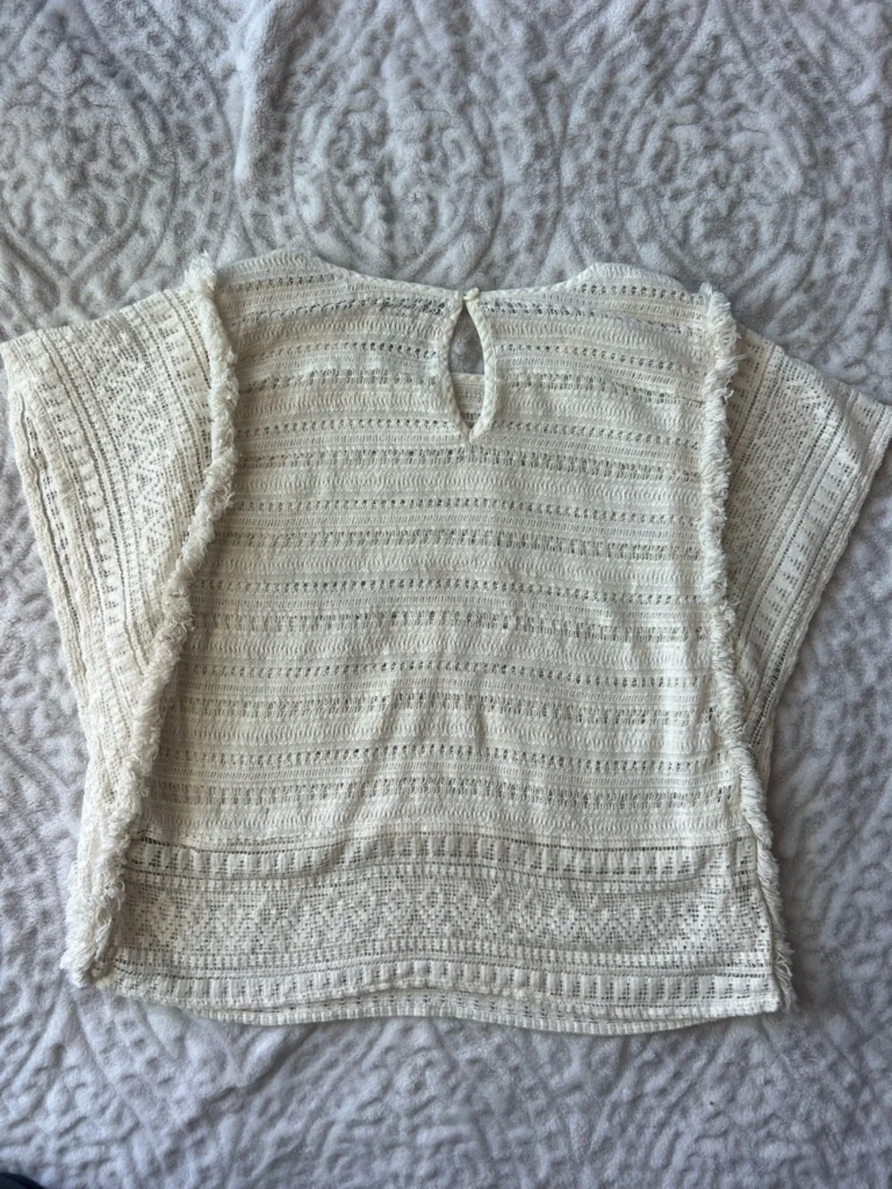NWOT Aerie White Open-Knit Fringe Trim Short Sleeve Boho Top | Size M - Picture 9 of 10
